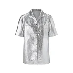 Sobrecamisa Cuero Craquelada Plateada - Mango | Talla XS