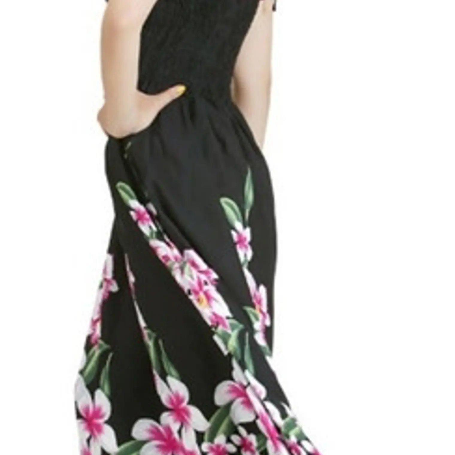 Vestido Largo negro Frangipani blanco con fucsia Hawai talla Unica Ajustable  1