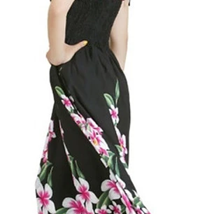 Vestido Largo negro Frangipani blanco con fucsia Hawai talla Unica Ajustable 