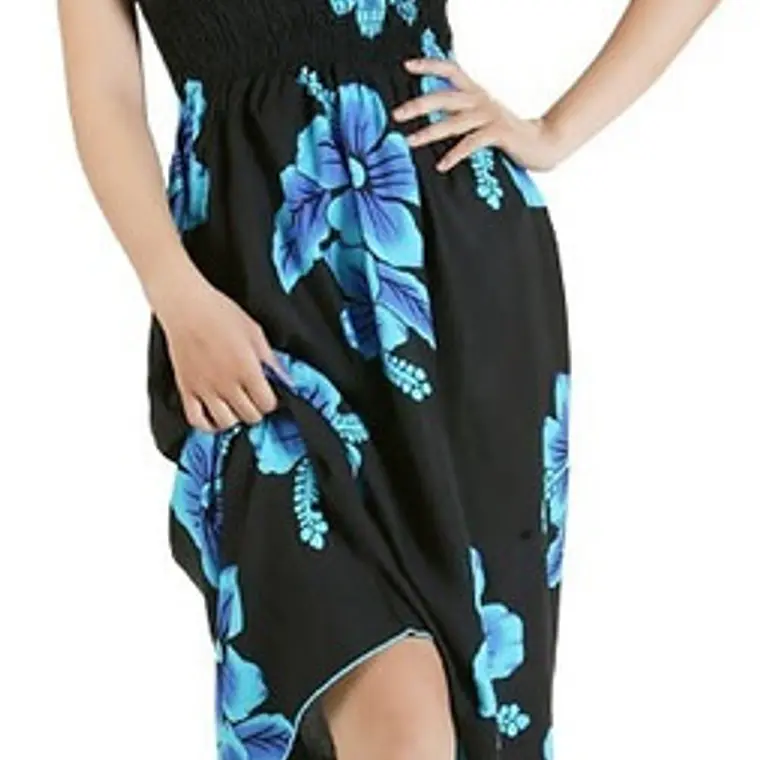 Vestido Negro con Hibisco Azul Hawaii talla unica Ajustable 4