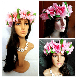 Pink Tipanie Polynesian Crown With Leaves