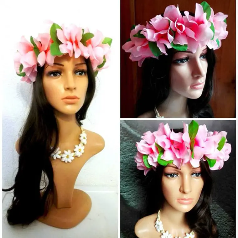 Corona Polinesica Tipanie Rosada Con Hojas 1