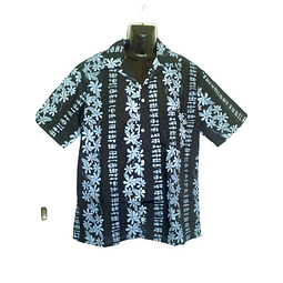 Camisa Polinésica Taukiani Negra con rongo rongo gris