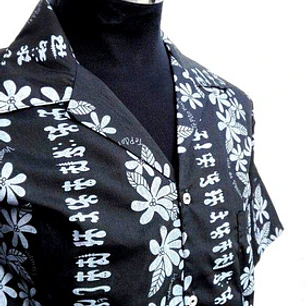 Camisa Polinésica Taukiani Negra con rongo rongo gris