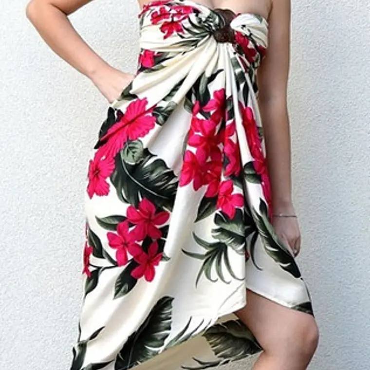 Cream Hawaii Pareo With Fuchsia Tipanie 1