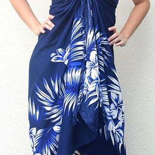 Pareo Hawaii  Color Azul Con Flores De Coconut Blanco