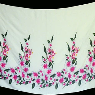 Pareo Hawaii Color Beige Con Flores De Tipanie Fucsia