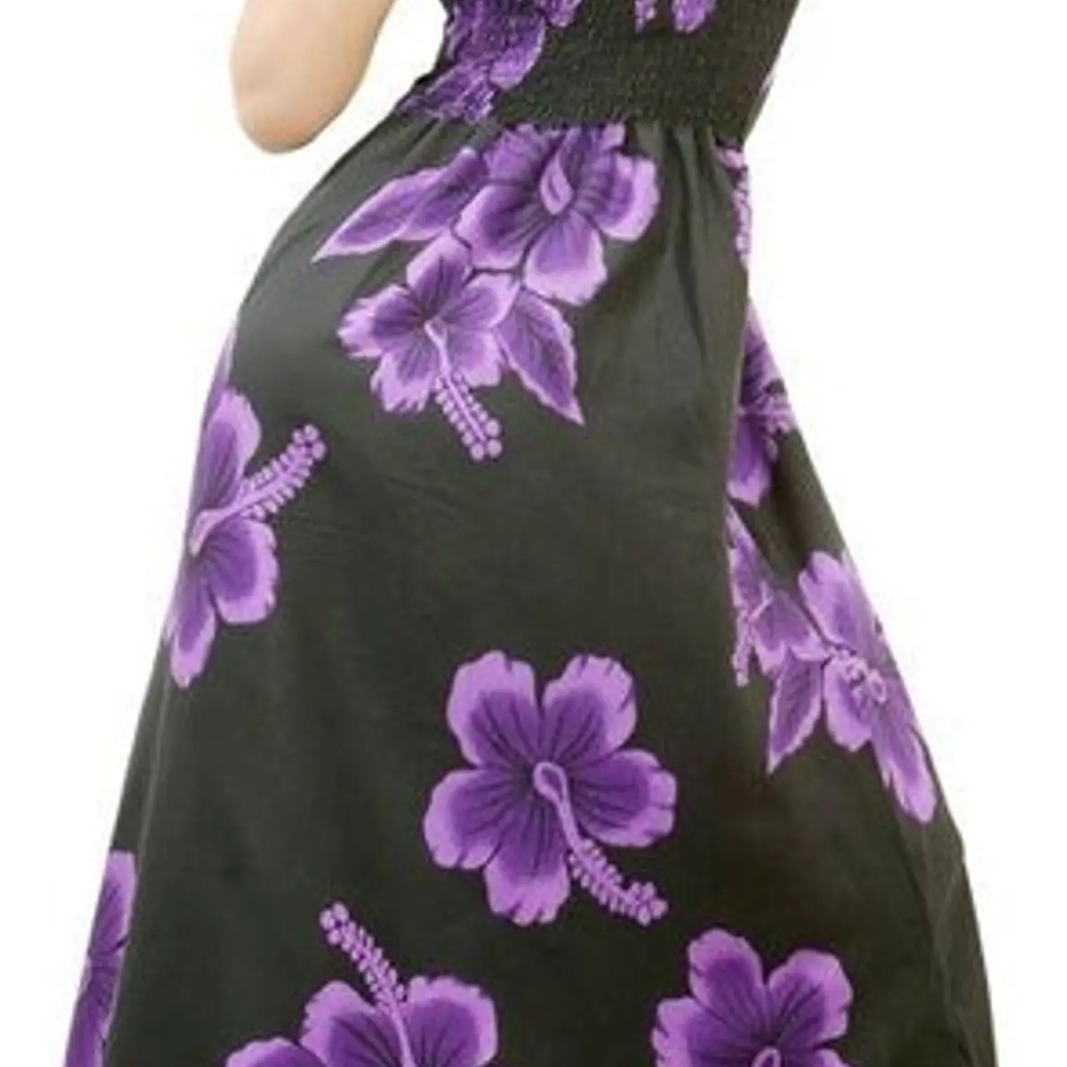 Vestido Mariposa negro con Hibisco Morado Polinesico importado desde Hawaii 2