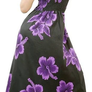 Vestido Mariposa negro con Hibisco Morado Polinesico importado desde Hawaii
