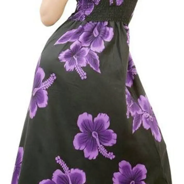 Vestido Mariposa negro con Hibisco Morado Polinesico importado desde Hawaii 2