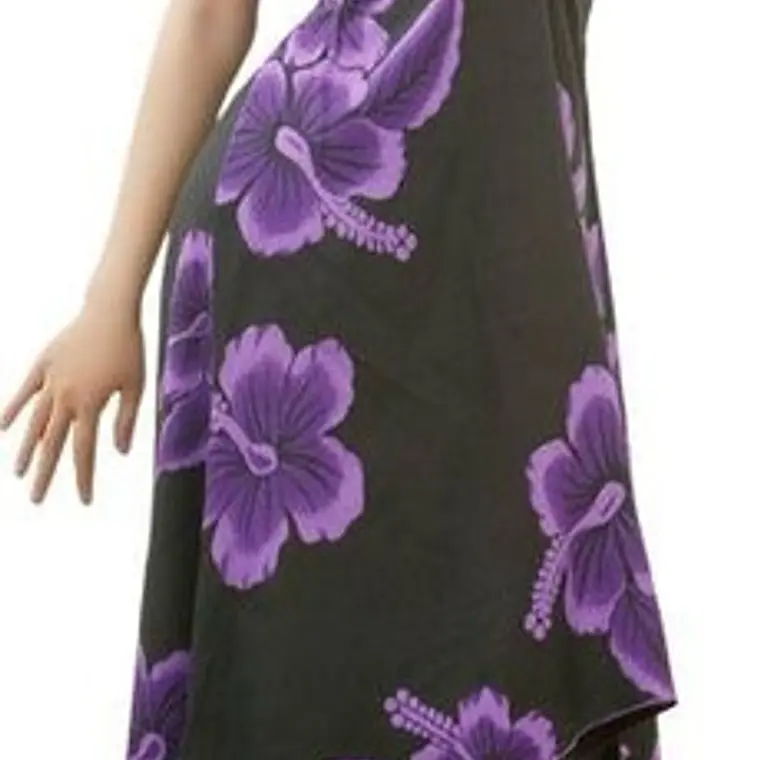 Vestido Mariposa negro con Hibisco Morado Polinesico importado desde Hawaii 1