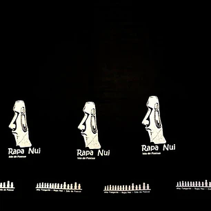 Pareo grande negro Rapa Nui Taukiani con Ahu Moai