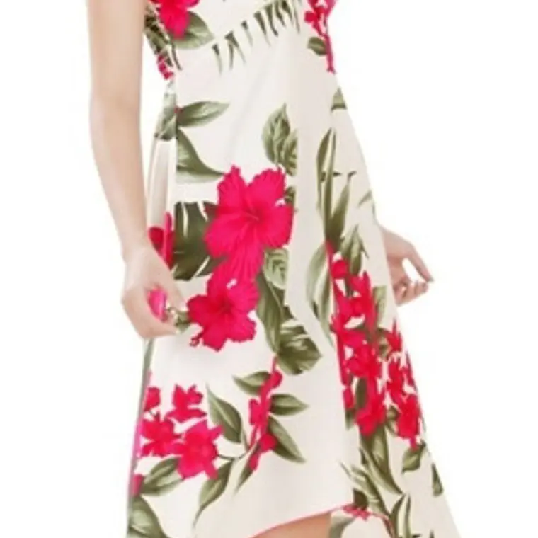 Vestido Mariposa beige con Tipanie fucsia Polinesico importado desde Hawaii 1