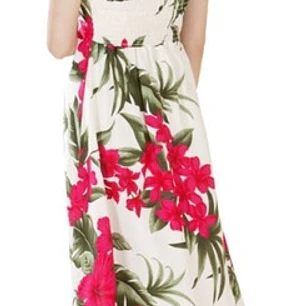 Vestido Mariposa beige con Tipanie fucsia Polinesico importado desde Hawaii