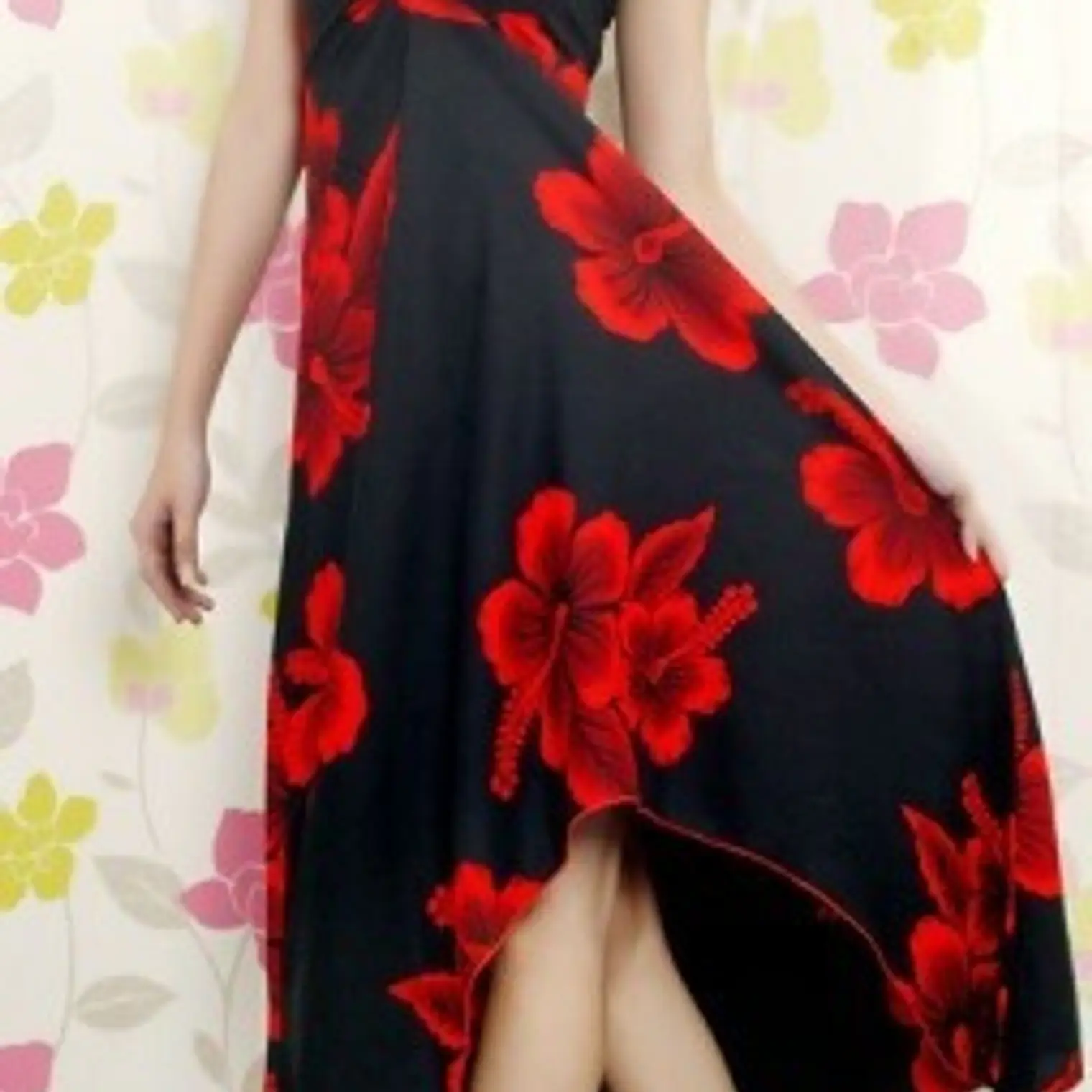 Hibiscus Polynesian Dress black red 1