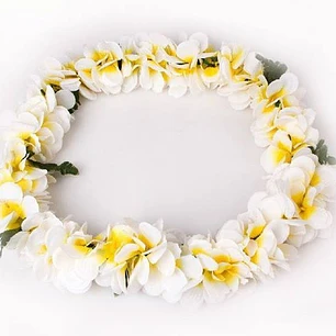 Collar Polinésico lei de Flores Tipanie blancas con amarillo