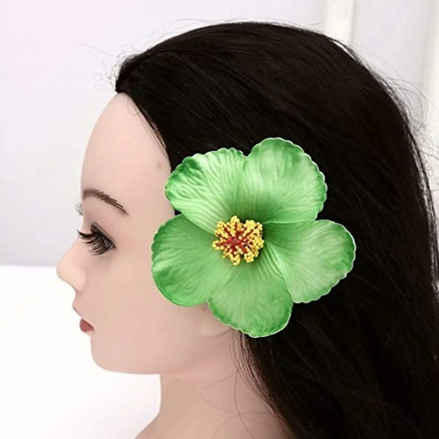 Flor Hibisco Verde Con Pinza para el cabello 3