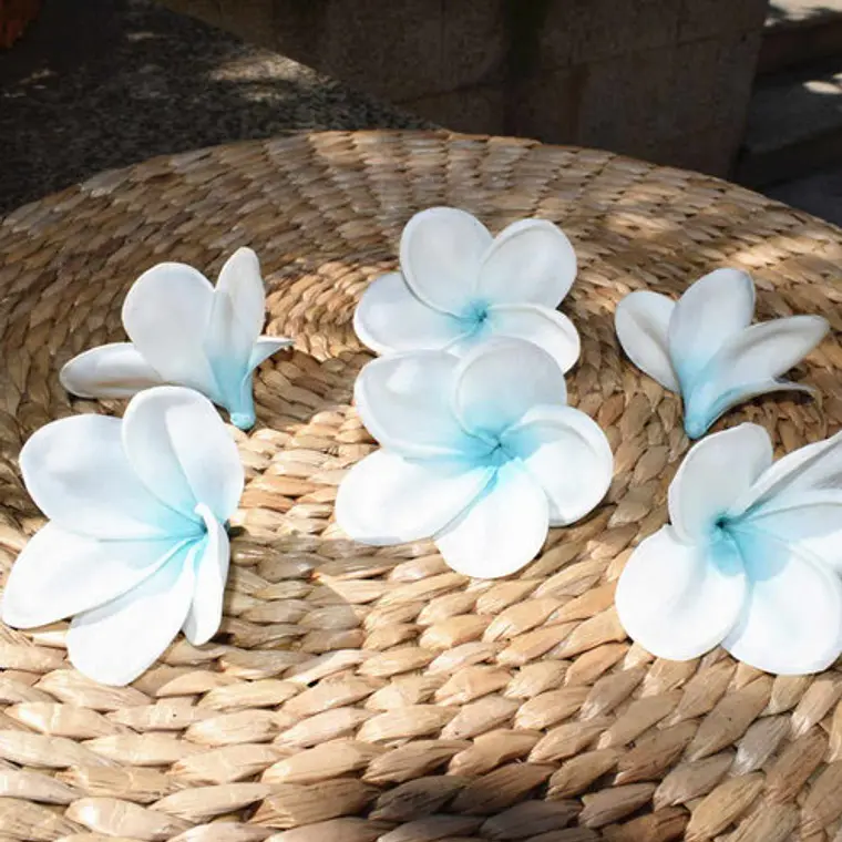 Frangipani Plumeria Para El Cabello Color Blanco Con Azul con palito 1