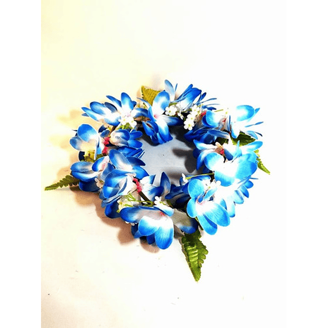 Coronas de flores azul y hojas elasticada 