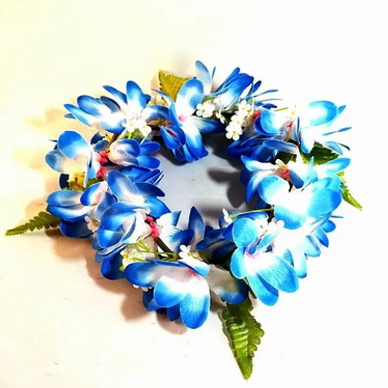 Coronas de flores azul y hojas elasticada  1