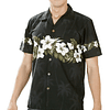 Camisa Polinesica Negra Con Hibisco Y Hojas  
