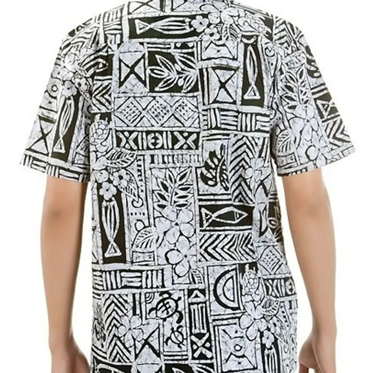 Camisa Hawaii Color Gris Con iconografia Hawaii 2