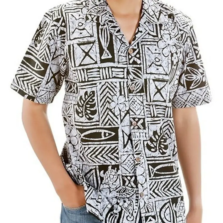 Camisa Hawaii Color Gris Con iconografia Hawaii 1