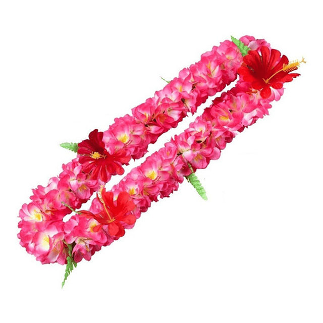 Leis Collar de Flores Tipanie fucsia e Hibiscos rojos