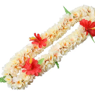 Leis Collar de Flores Tipanie beige con amarillo e Hibiscos