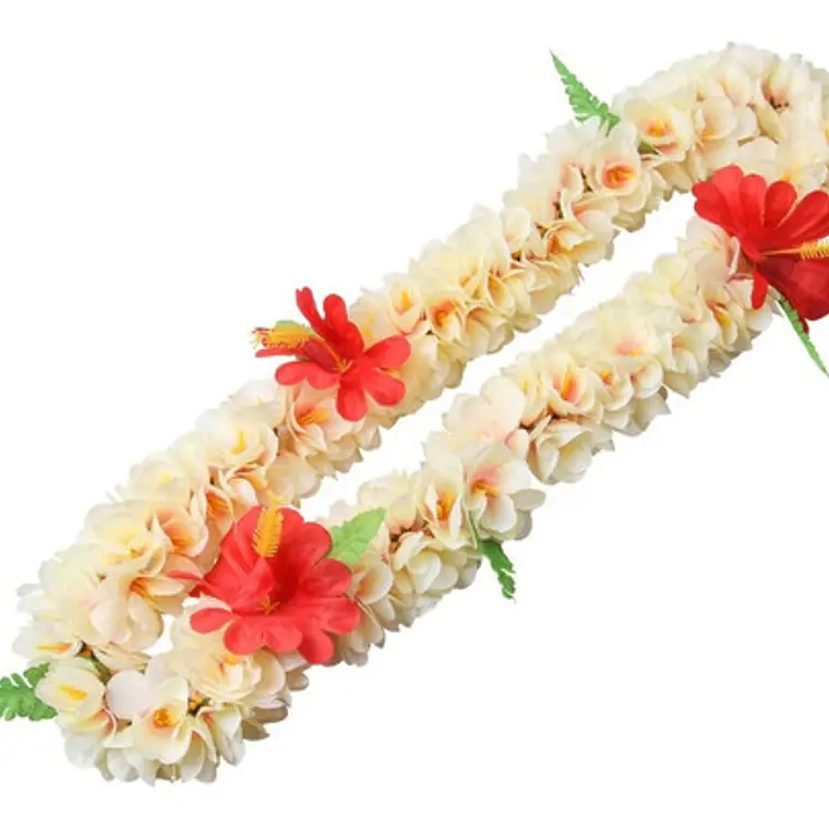 Leis Collar de Flores Tipanie beige con amarillo e Hibiscos 1