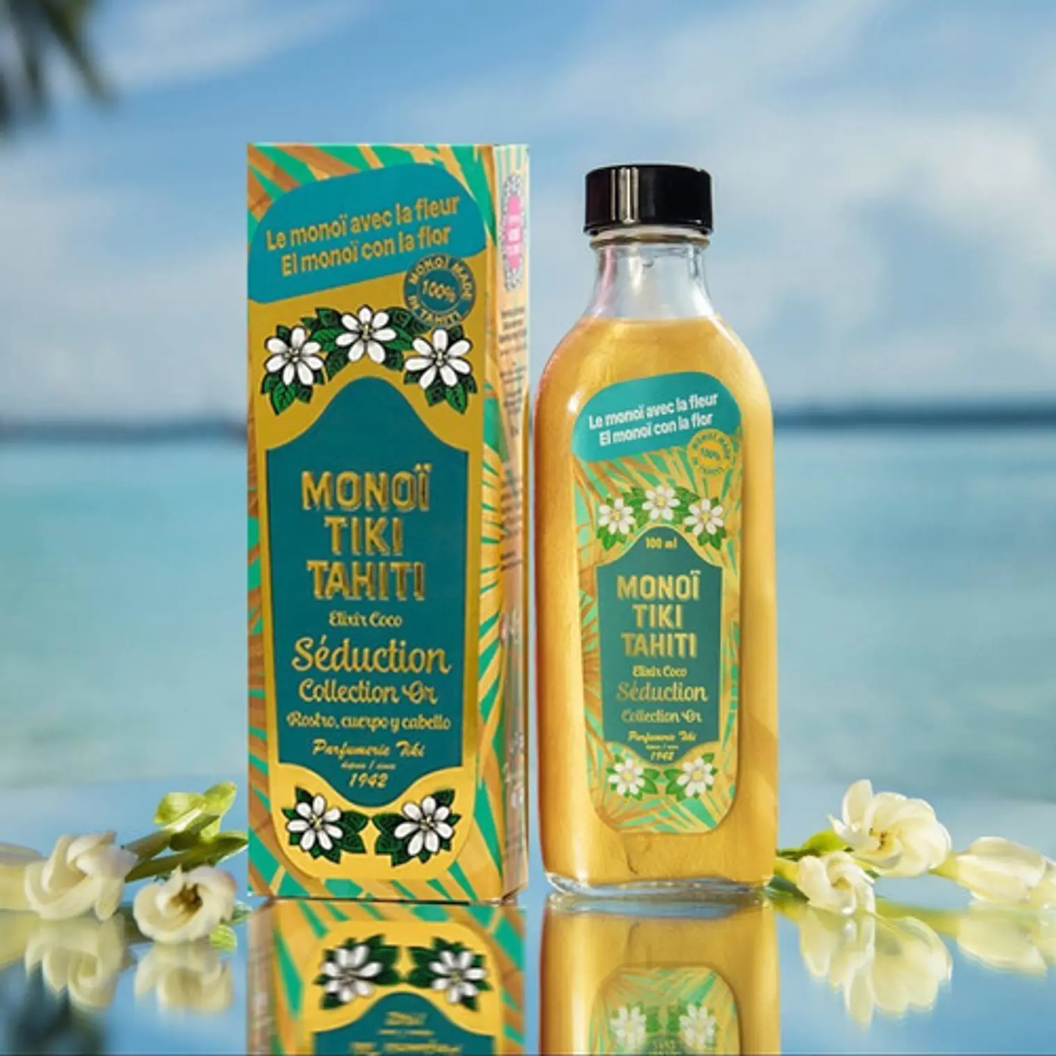 Hidratante Oro Coco Monoi Tiki Tahiti botella de vidrio 1