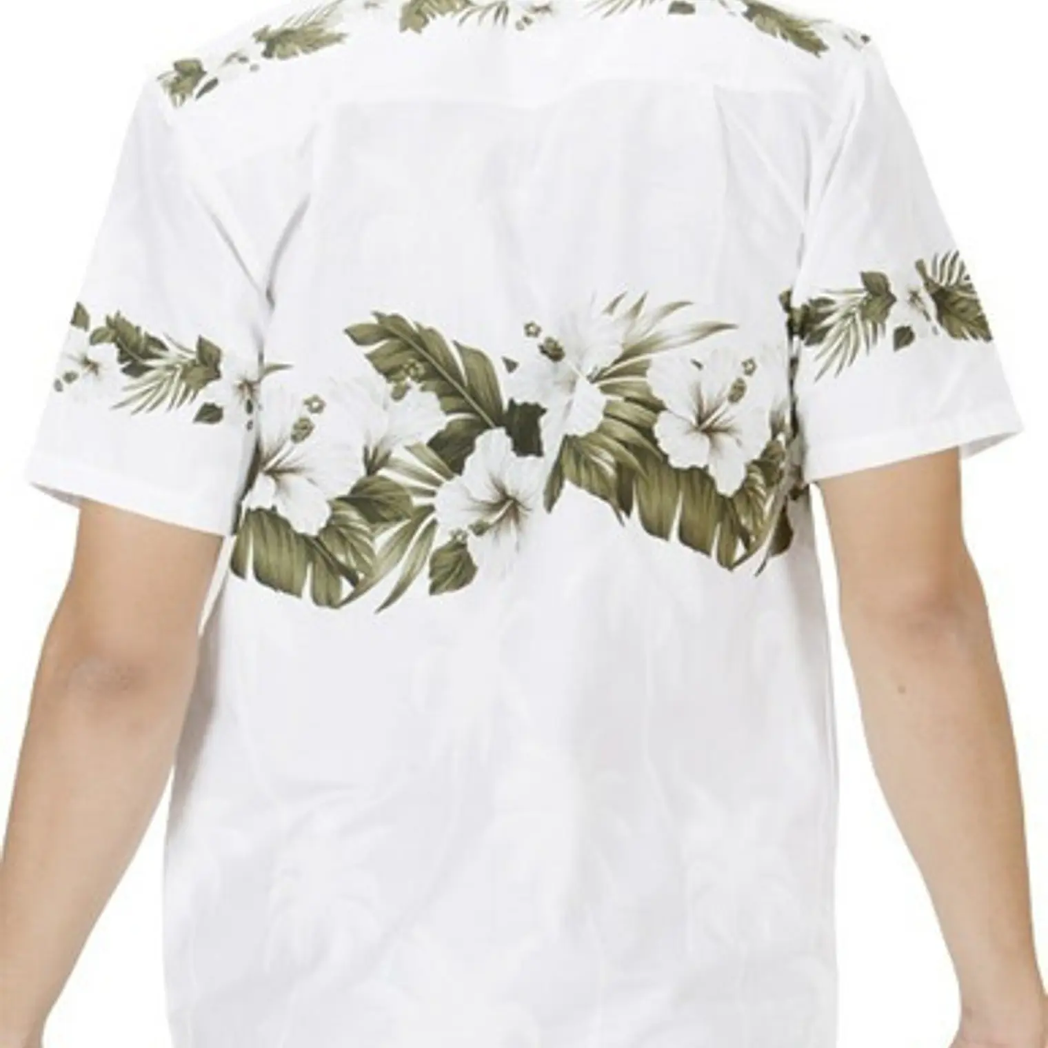 Camisa Hawaii Blanca Con Hibisco Y Hojas  2