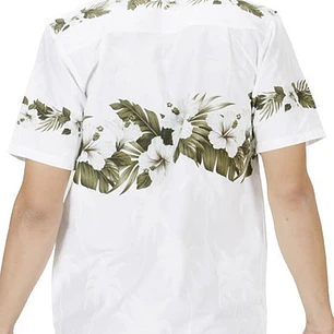 Camisa Hawaii Blanca Con Hibisco Y Hojas 