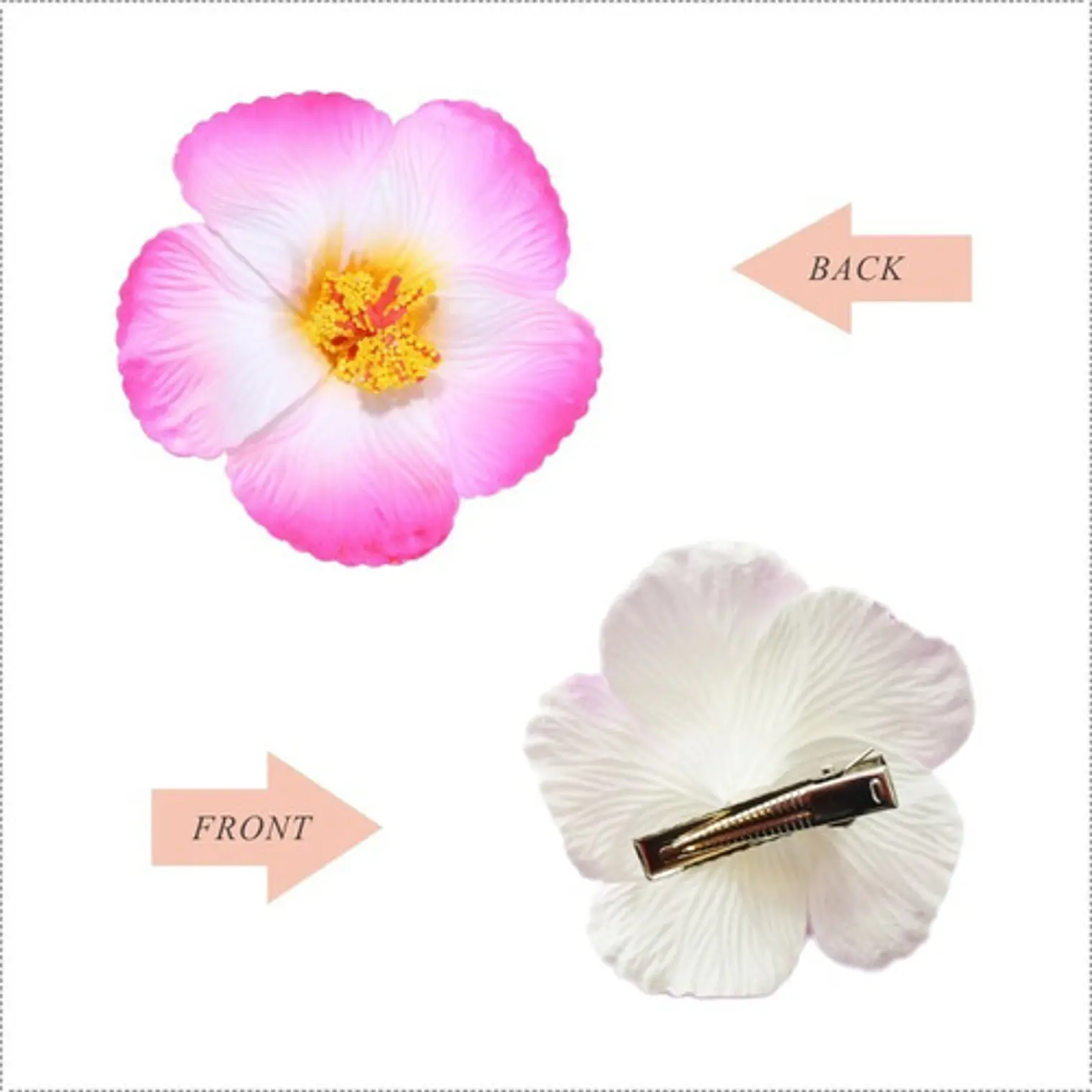 Hibisco Blanco Con Fuscia Con Pinza Para El Cabello 2