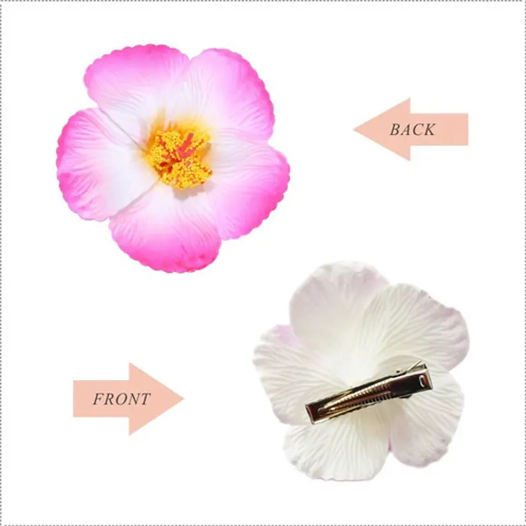 Hibisco Blanco Con Fuscia Con Pinza Para El Cabello 2