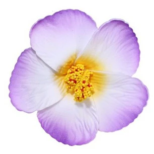 Flor Hibisco Blanco Con Lila Con Pinza Para El Cabello