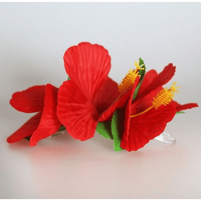 Flor Pinza 3 Hibiscos Rojo de tela Para El Cabello