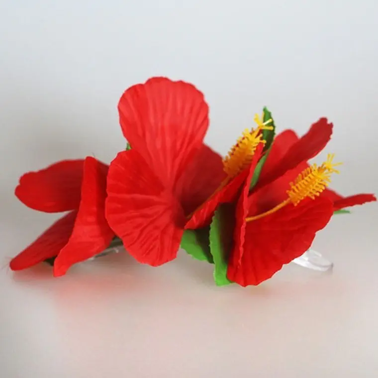 Flor Pinza 3 Hibiscos Rojo de tela Para El Cabello 2