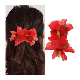 Flor Pinza 3 Hibiscos Rojo de tela Para El Cabello