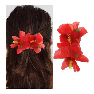 Flor Pinza plastica 3 Hibiscos Amarillo de tela Para El Cabello