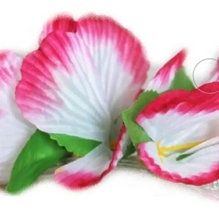 Flor Pinza 3 Hibiscos de tela Blanco Con Fucsia Para El Cabello 1
