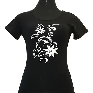 Polera Negra Estampada Tortuga Tiare