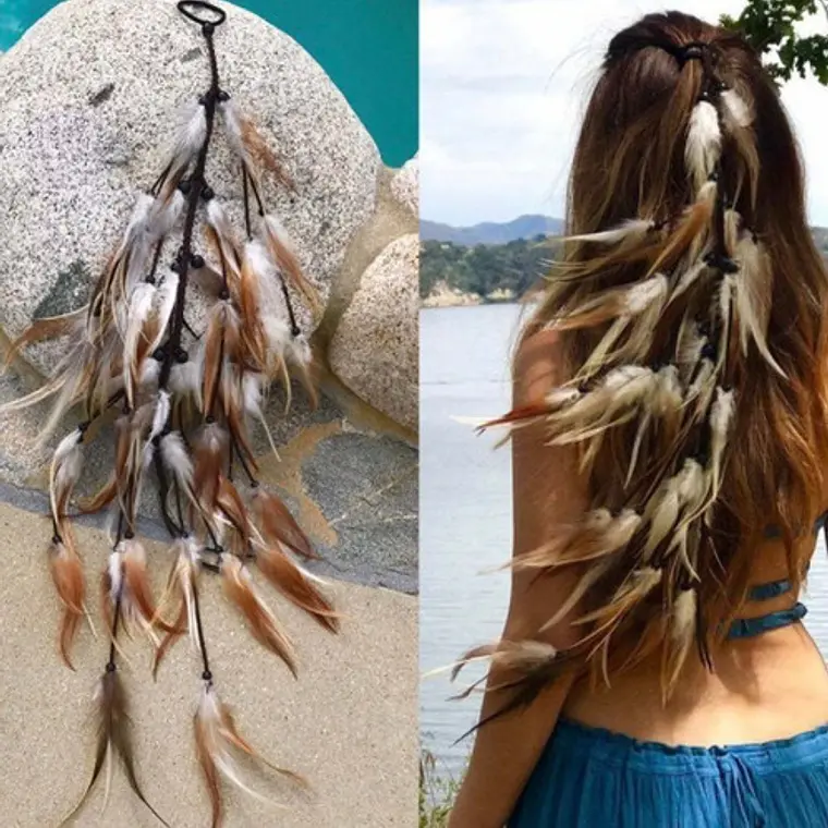 Cole De Plumas Cafe Para El Cabello Largo 73cm 1