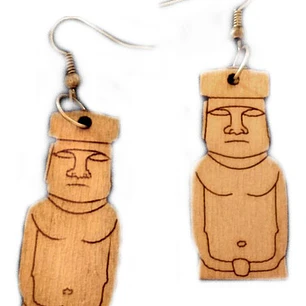 Aros Colgantes Moai De Madera De Frente 4,5cm