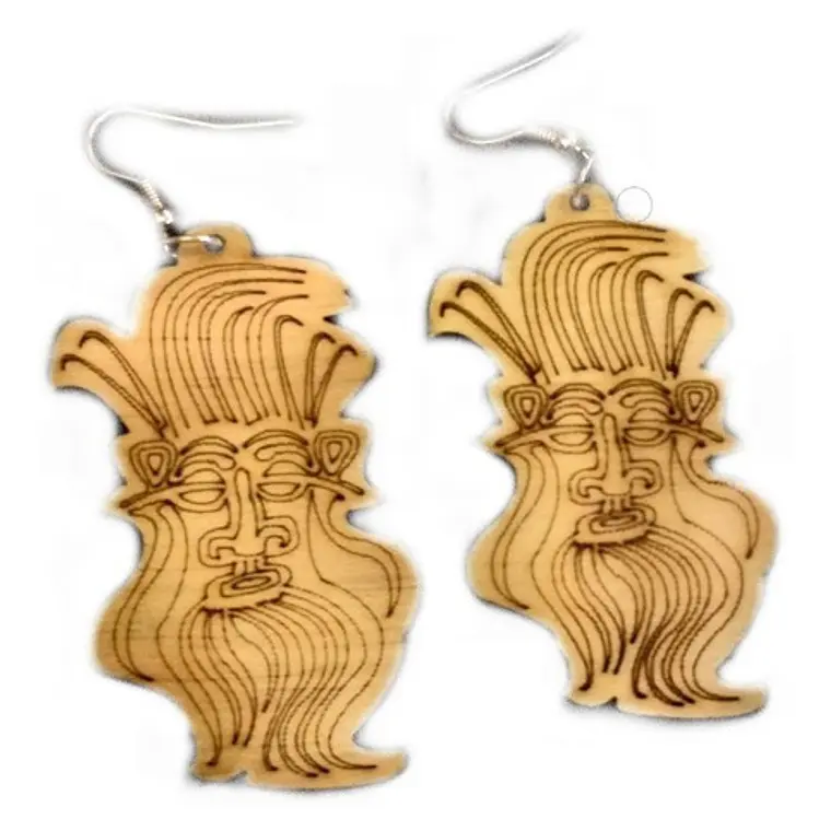 Aros Colgantes Rostro Madera Largo 6cm 1