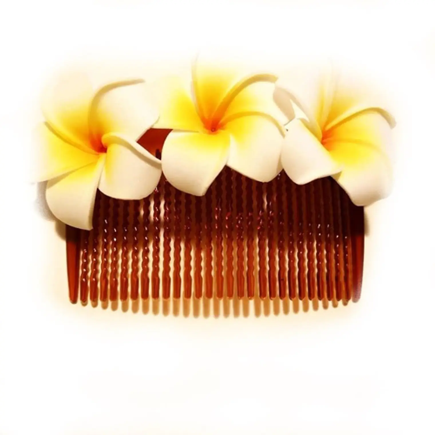 Accesorio Pinche Cabello 3 Frangipanie Blanco Con Amarillo  2