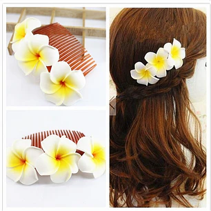 Accesorio Pinche Cabello 3 Frangipanie Blanco Con Amarillo 