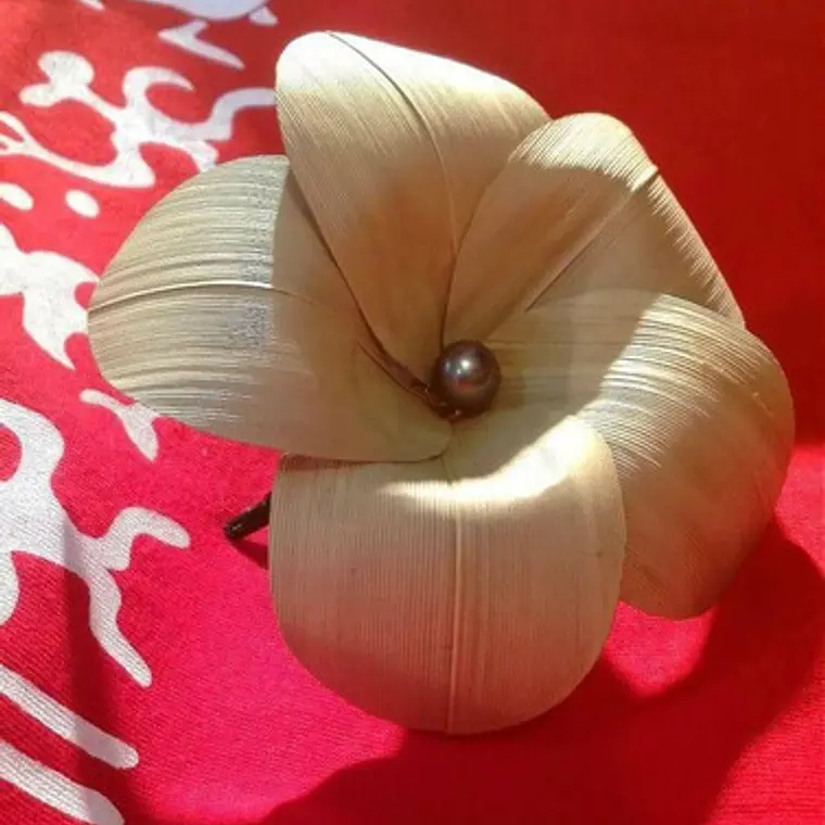 Pinche Para Cabello Flor De Pandanus De Tahiti 10cm 2