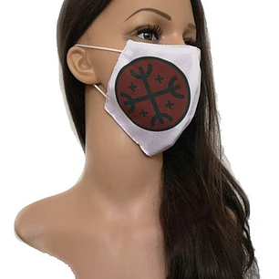 Mascarilla Doble Tela Diseño Mapuche Kultrun Burdeo