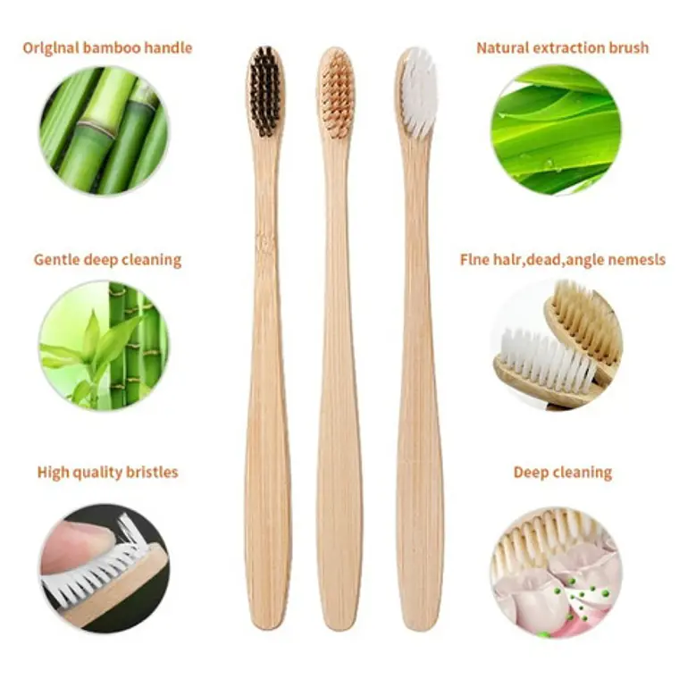 Pack Caja Con 10 Cepillos De Dientes De Bambu Natural  2